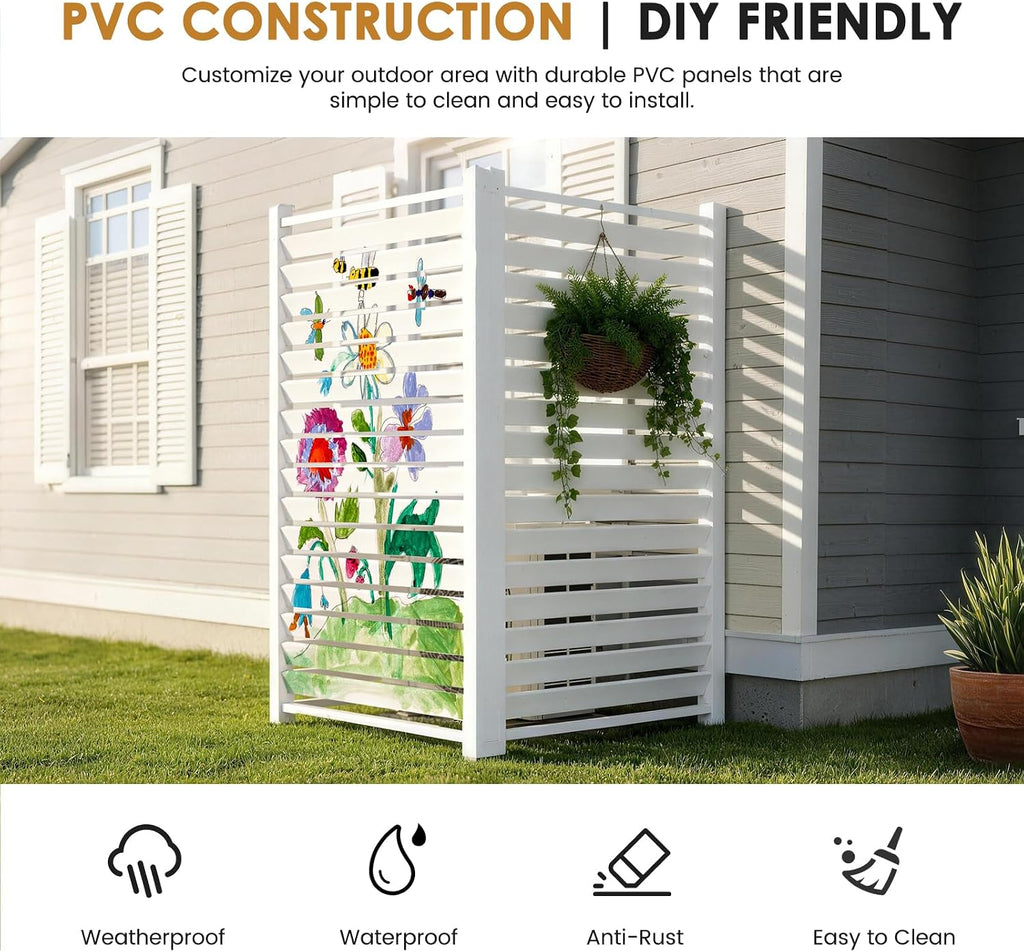 38" W x60 H Air Conditioner Fence,White Vinyl Privacy Fence, Privacy Panels Pool Equipment Enclosure Outdoor Privacy