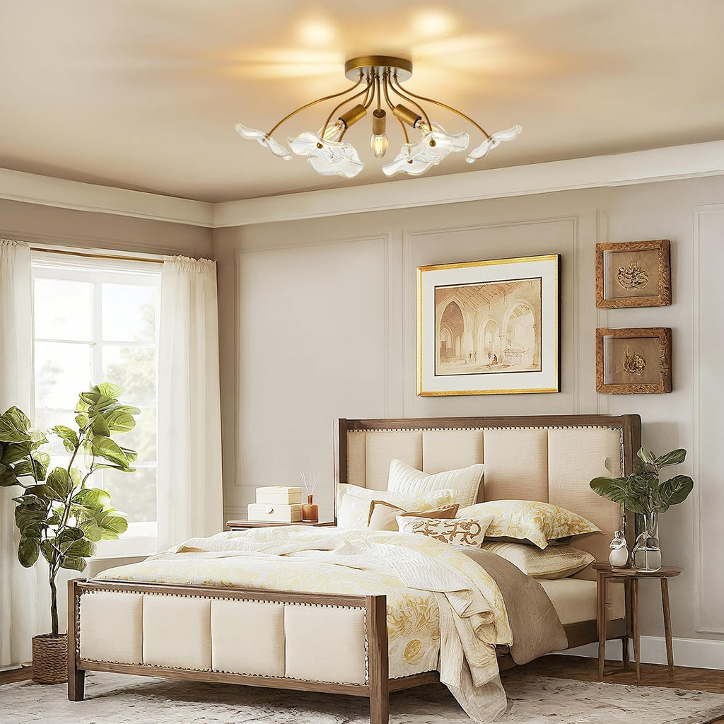 Semi Flush Mount Ceiling Light, Modern Gold Ceiling Light Fixture, Vintage Brass Lighting Entryway Hallway Bathroom