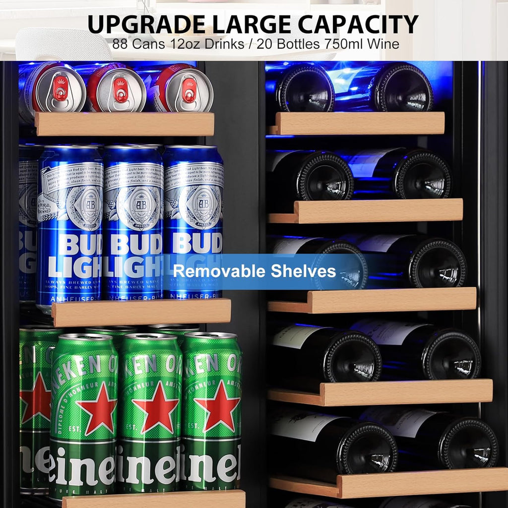 24 Inch Dual Zone Wine and Beverage Refrigerator, Built-in or Freestanding Coole