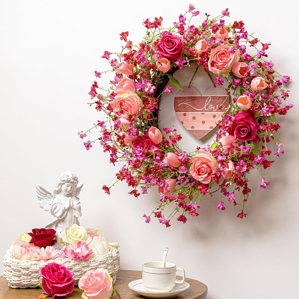 Valentines Day Wreaths for Front Door 22 Inch Valentines Wreath Artificial Valentine's Day Wreath with Red Pink Roses