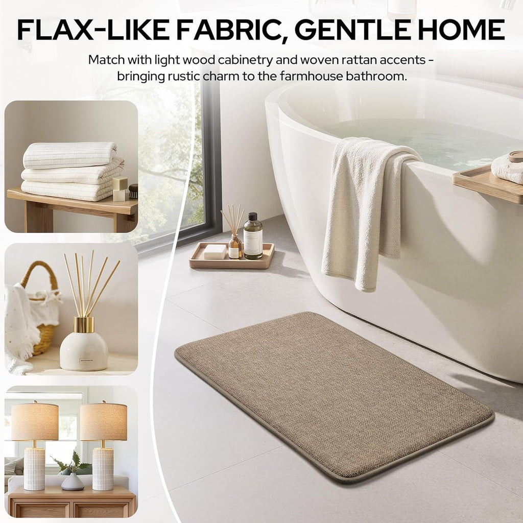 Memory Foam Bathroom Rugs Set 2 Piece, Ultra Absorbent Quick Dry Bath Mats, Linen-Like Boho Bathroom Rug Set for Bath
