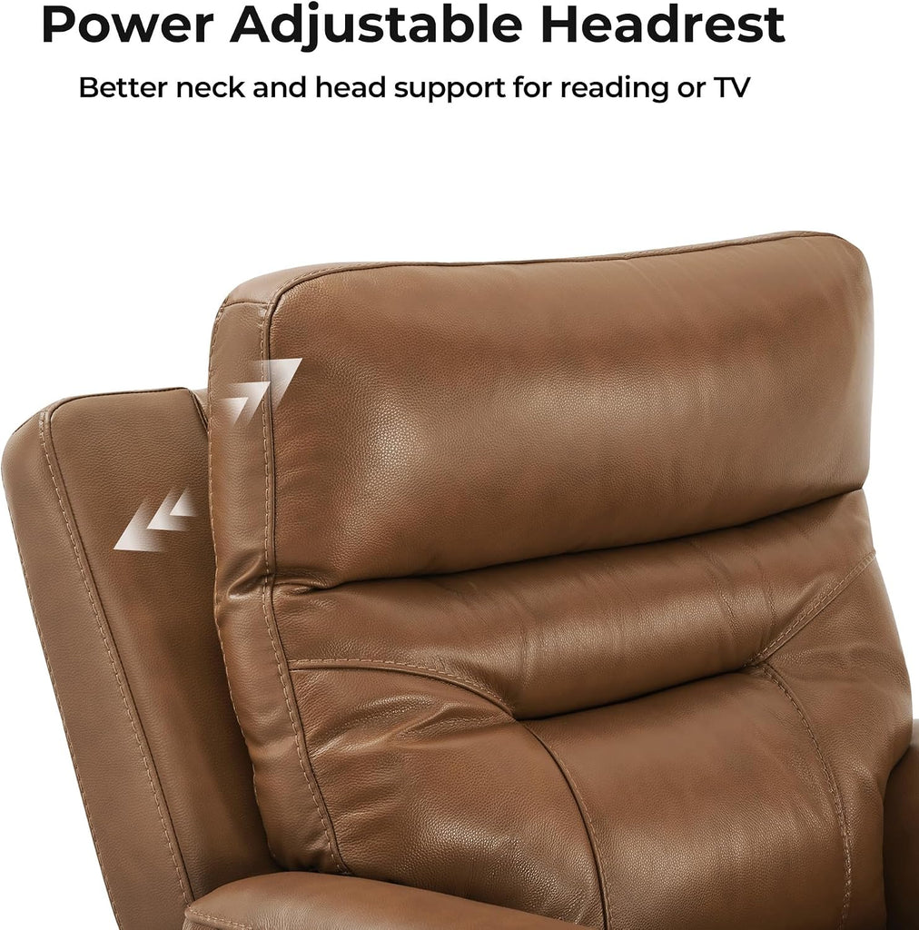 Power Recliner Chair with LED Light, 165° Lay Flat Recliner with USB & Type-C Charging Ports, Genuine Leather