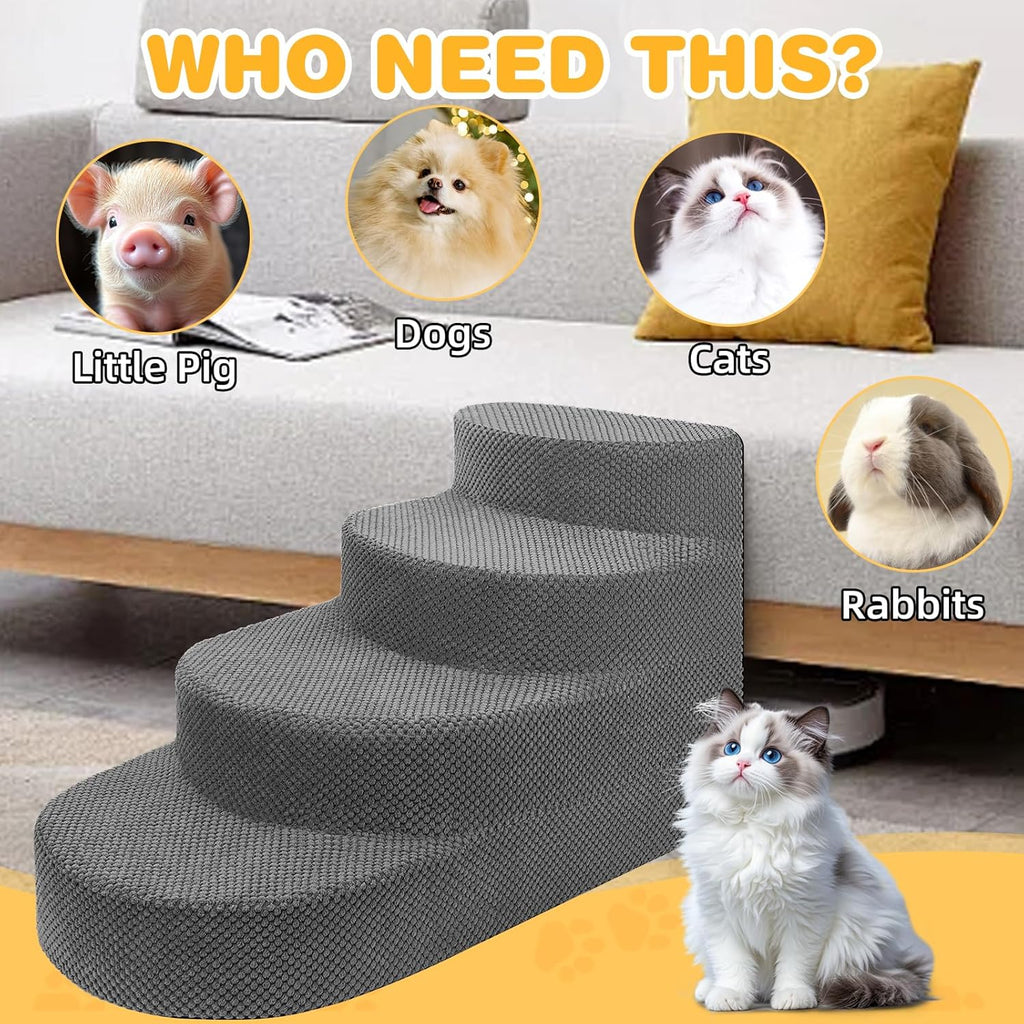 Dog Stairs for Small Dogs, Foam Steps for Small Dogs & Cats, 4 Steps Dog Ramp for High Beds, Couch, Window, Sofa