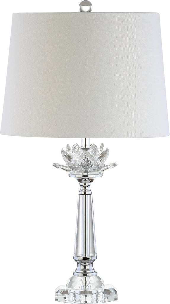 24.5" Clear Crystal LED Table Lamp, Hollywood Regency Modern Glam Candlestick Lamp with White Linen Drum Shade Bedroom