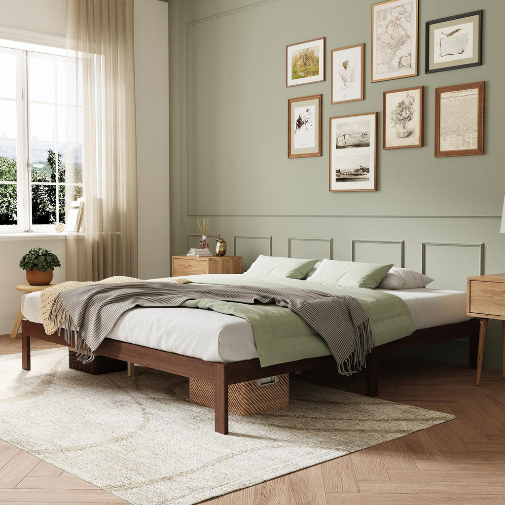 12 Inch Wooden King Size Bed Frame Without Headboard, Walnut