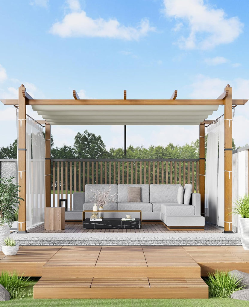 10x13 ft Outdoor Retractable Pergola with Canopy and Side Mesh Screen