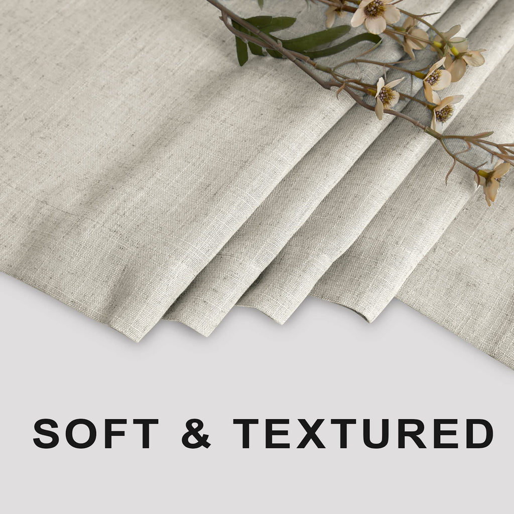 Textured Fabric Liner Set with Hooks Waterproof Luxury Natural Linen Neutral Tone Burlap Woven Look Vintage Country