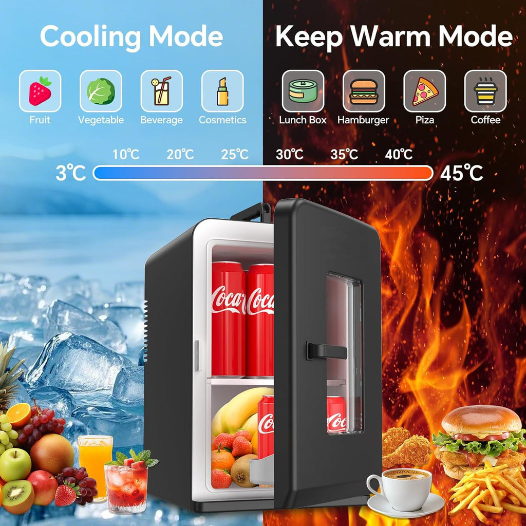 Mini Fridge, 15 Litre/21 Cans Small Fridge for Bedroom, Car, Office & Dorm, 110V AC/DC Portable Thermoelectric Cooler