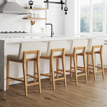 Gracie Modern Counter Height Bar Stool with Back, Counter Stool Upholstered Chair with Natural Textured Linen and
