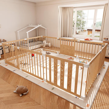 Wooden Baby Playpen, 64"x64" Extra Large Play Yard for Toddlers