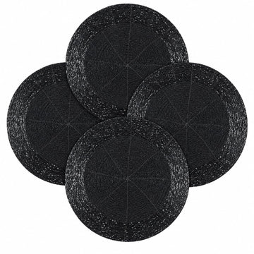 Beaded Round Placemats Set of 4, 13 Inch Round, Grey Charcoal