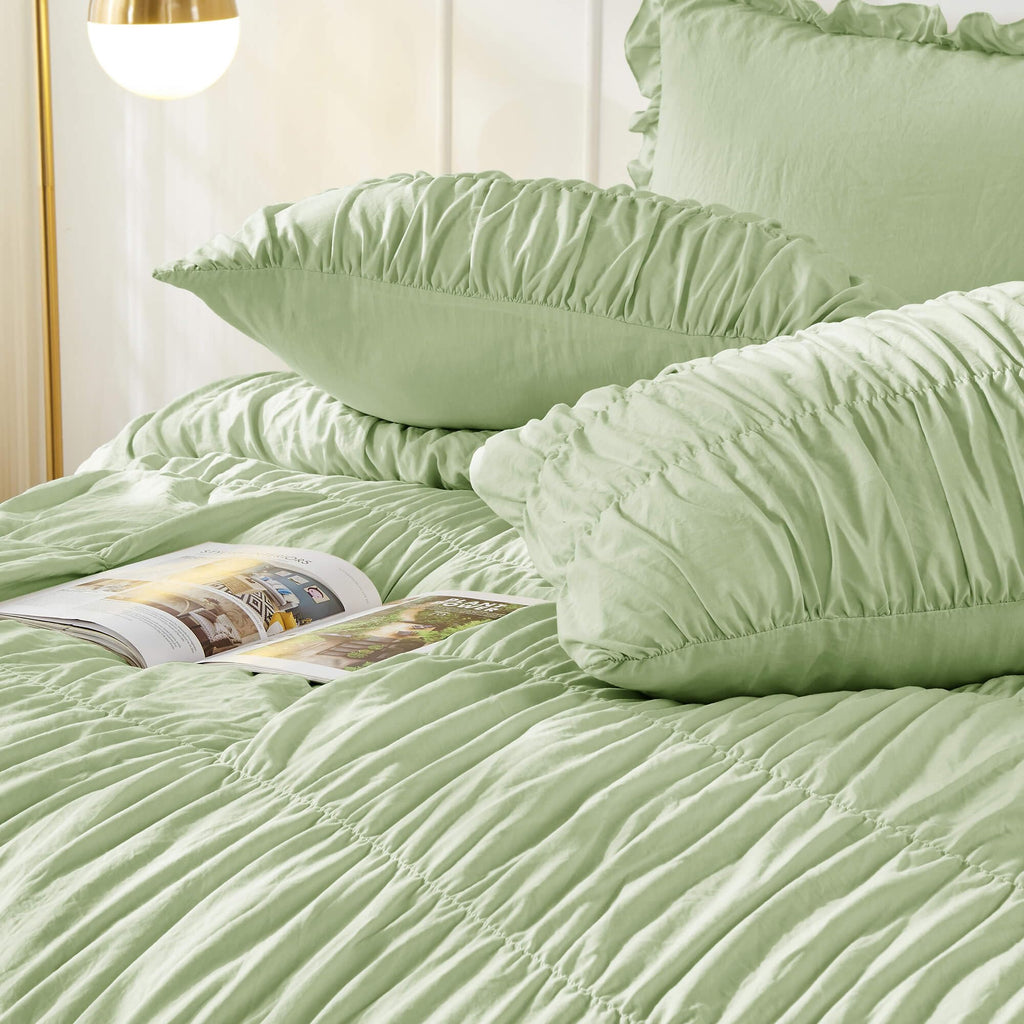 Green Ruched Comforter Set Ruffle Comforter Bedding