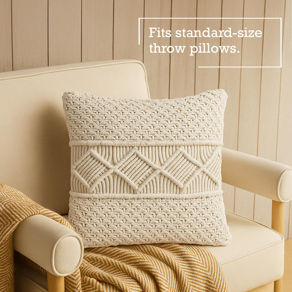 Cotton Throw Pillow Cover Macrame Cushion Case (Pillow Inserts Not Included) Decorative Cover for Bed Sofa Couch