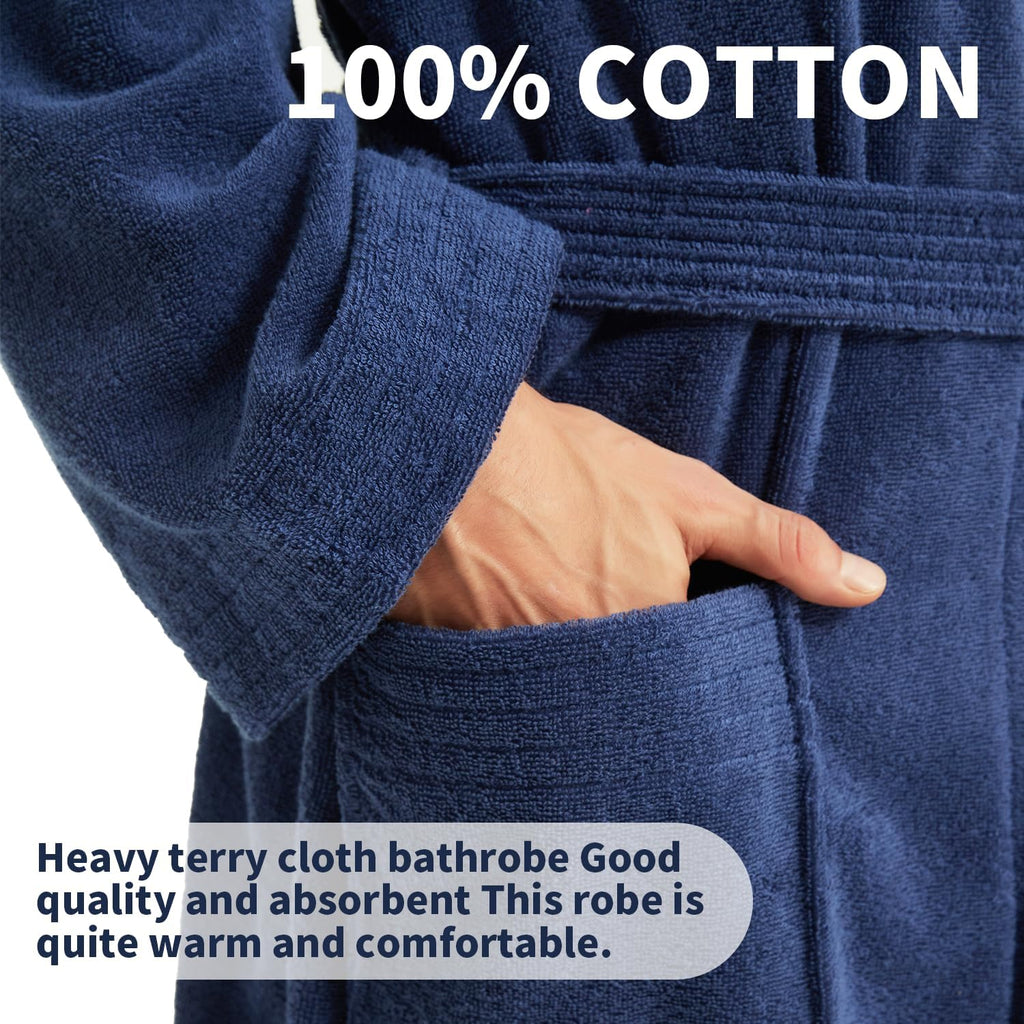 Bathrobe Mens,Pure Cotton Robe for Men,Thick Terry Cloth Bathrobe,Luxury Long Combed Men's Cotton Robe
