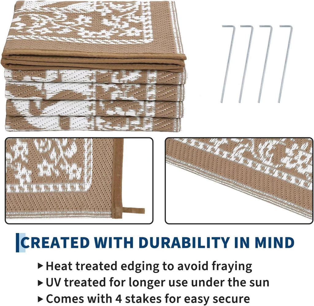 Outdoor Rug 9x12, Waterproof Reversible Foldable Plastic Straw Rug, Botanical cottagecore Outdoor Ru