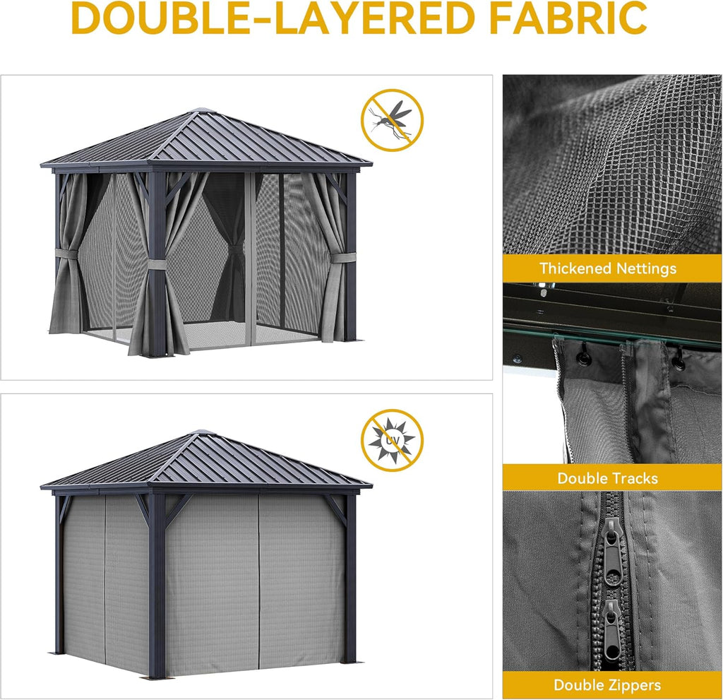 10x10ft Hardtop Gazebo with Nettings and Curtains