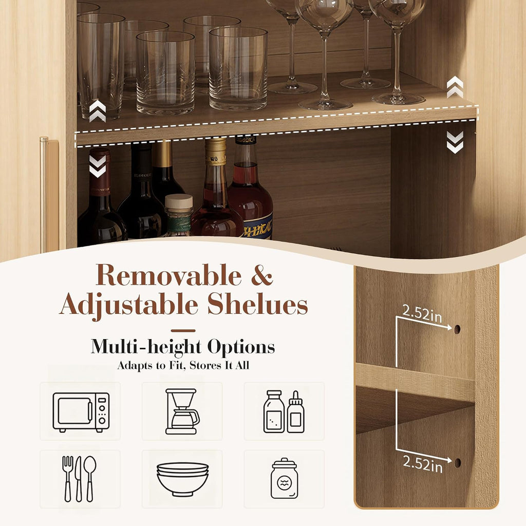 31.3" Modern Buffet Cabinet with Storage, Curved 2-Door Sideboard | Accent Storage Cabinet with Adjustable Shelves