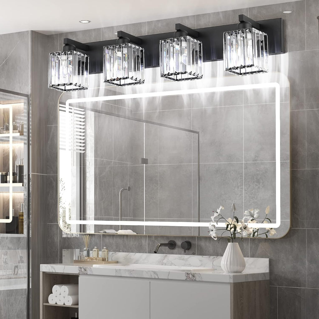 Black Light Fixtures Bathroom Vanity Light Crystal Modern Vanity Light 4 Light (Exclude Bulb)