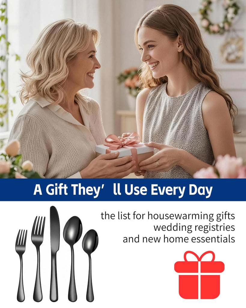 20-Piece Black Silverware Set, Stainless Steel Flatware Set for 6