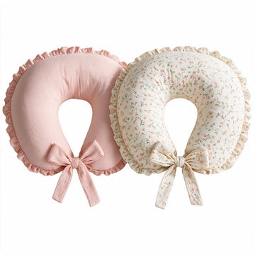 Muslin Nursing Pillow Covers 2 Pack, Ruffle Breastfeeding Pillow Slipcovers with Extended Adjustable Strap, Soft