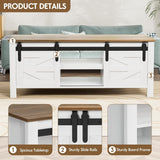 Farmhouse Coffee Table with Storage & Sliding Barn Doors, Modern Rustic Living Room Table with Adjustable Shelves