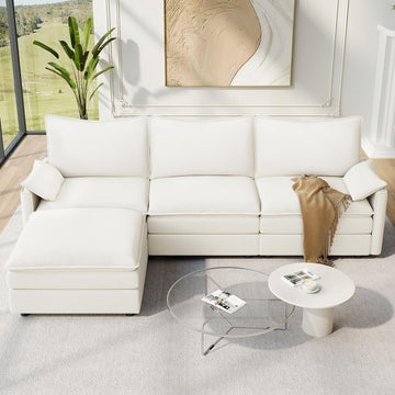108" Modular Sectional Sofa, Comfy Cloud Couch with Movable Ottoman Deep Seat Chenille L Shaped Modular Sofa