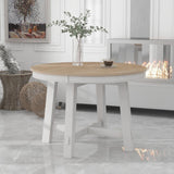 42"-58" Farmhouse Extendable Dining Table for 4-6, Solid Wood Round Dining Table with 16" Leaf & X-Shaped Base