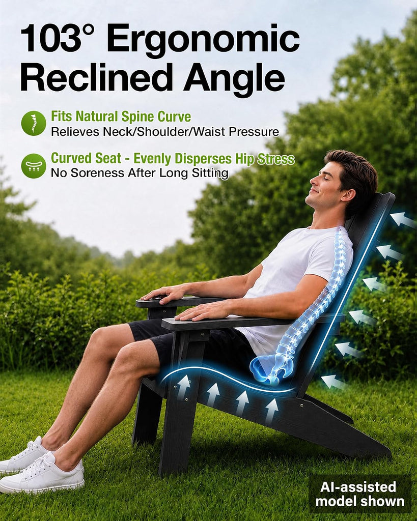 Adirondack Chairs Set of 2, 450lb Capacity & 33in Tall Backrest | Oversized Modern Adirondack Chairs, Comfortable