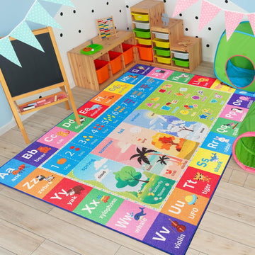 ABC Kids Rug for Classroom, 5x7 Colorful Washable Play Area Rugs