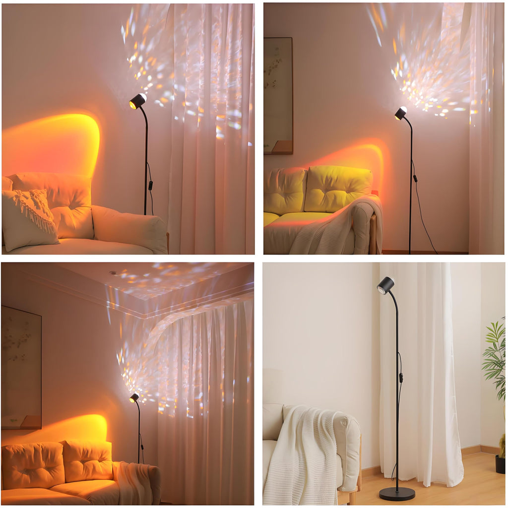 Sunset Projection Floor Lamp with 3D Waves, Dual Head Sunset Lamp with Creative DIY Mode, Multiple Colors and