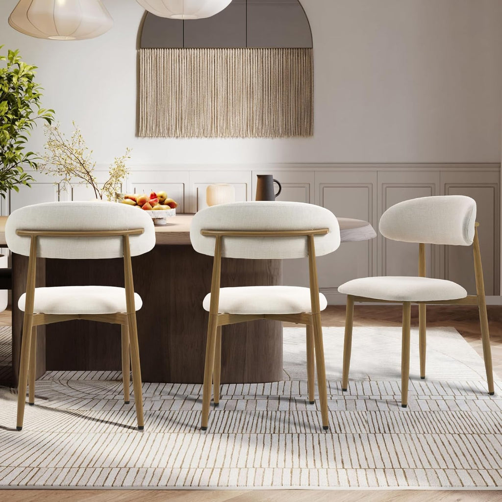 Dining Chairs Set of 2, Metal Kitchen Chairs with Modern Fabric Upholstered for Dining Room, Beige