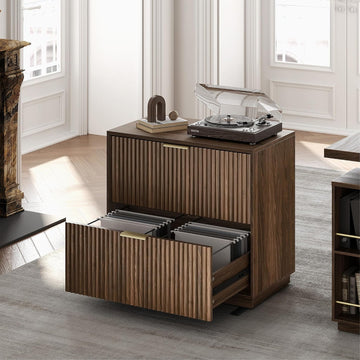 Fluted 2 Drawer Lateral File Cabinet, Black Walnut | 32'' Wood Filing Cabinet , Fits for Legal/Letter/A4 Files