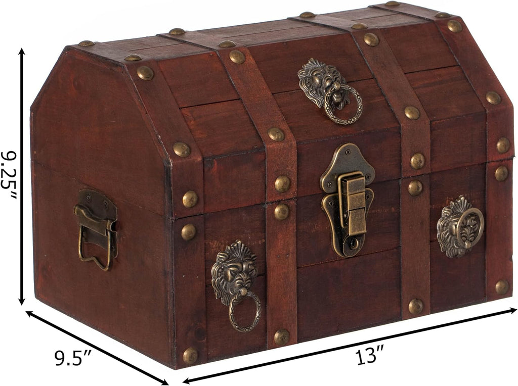Handmade Pirate Treasure Chest with Latch - Vintage Wooden Storage Trunk and Treasure Box with Hinged Lid - Antique