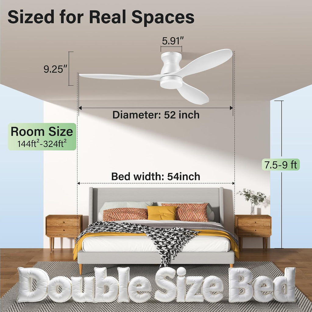 52" Wood Ceiling Fans with Lights Remote,Smart Control via Wifi Alexa APP,Quiet DC Motor