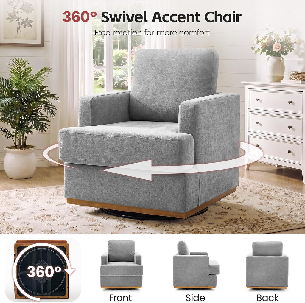 Swivel Accent Chair, 360° Swivel Square Armchairs with Deep Seat, Modern Comfy Upholstered Single Sofa Reading Chair