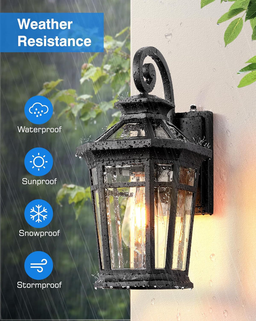 Outdoor Light Fixtures Wall Mount, Black Exterior Sconce Lights Waterproof