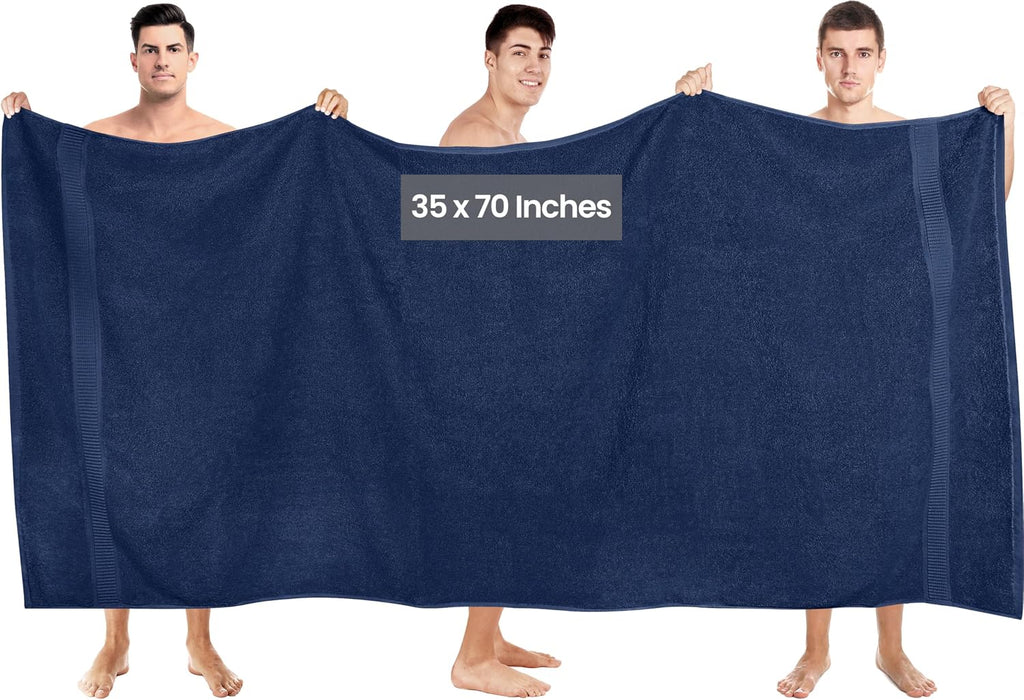 Jumbo Bath Sheets, 2 Pack, 35x70 in, 600 GSM Cotton, Navy | Extra Large Ring Spun Cotton Bath Sheets - Soft, Plush