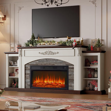 80" Electric Fireplace with Mantel, Fireplace TV Stand for TVs Up to 90 Inch,30" Fire Place Insert Heater for Living