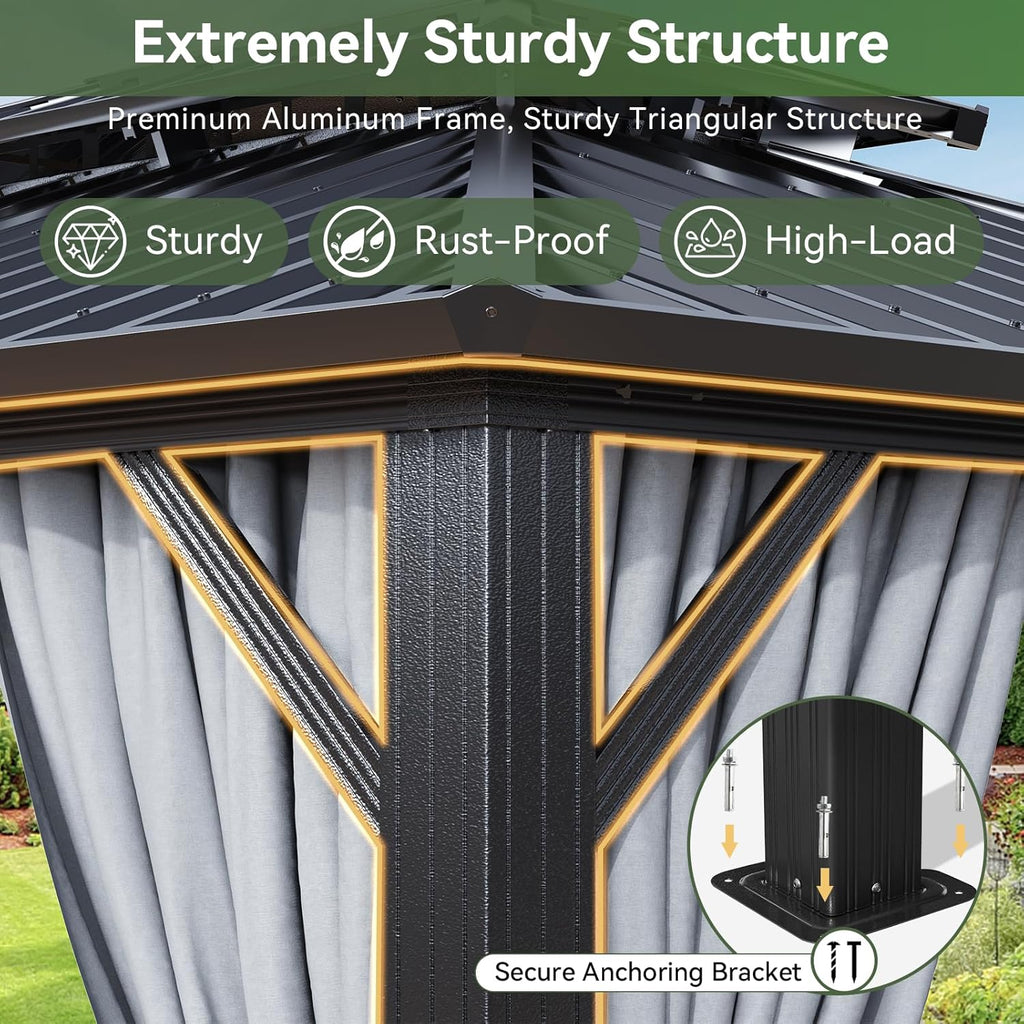 Hardtop Gazebo 10x12, Aluminum Frame Canopy with Double Galv - Image 5
