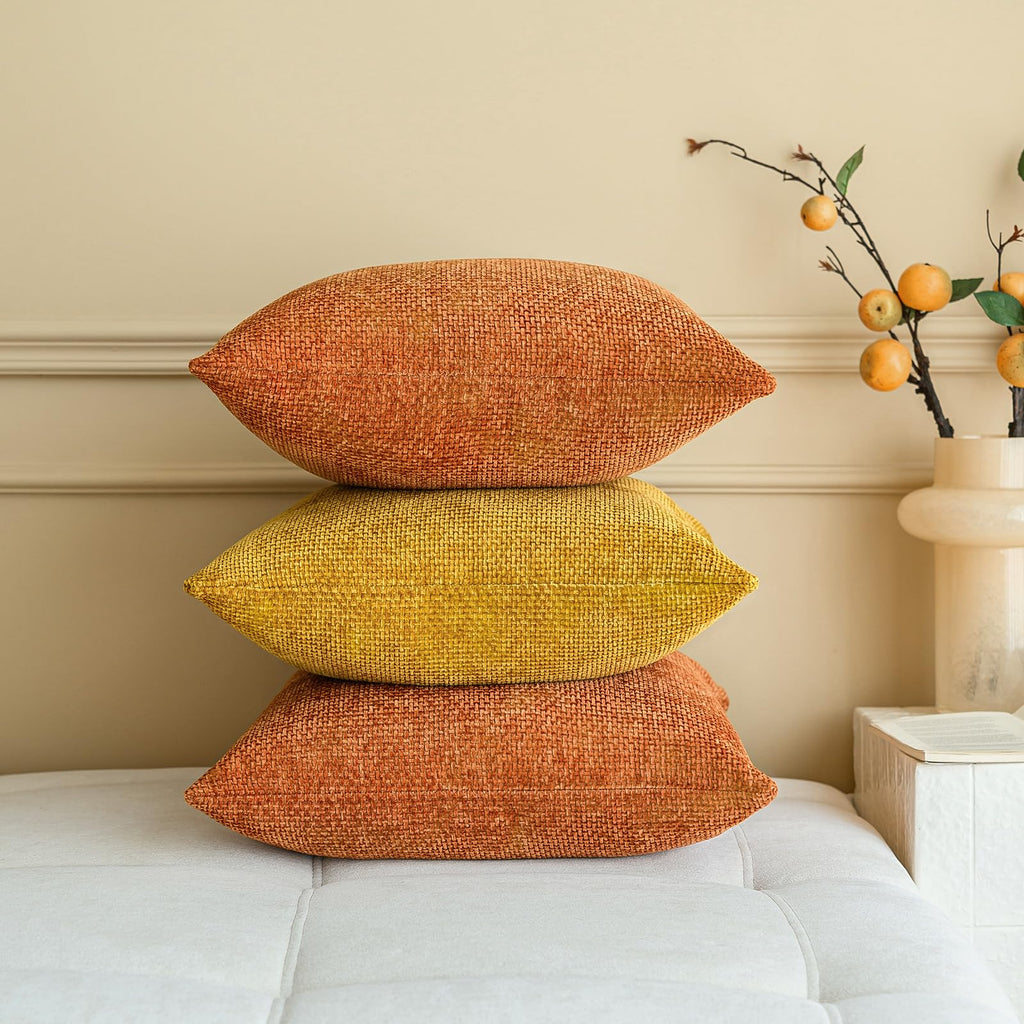 Fall Mustard Yellow Chenille Throw Pillow Covers 22x22 Inch Pack of 2 Modern Decorative Throw Pillow Covers Farmhouse