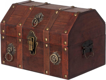Handmade Pirate Treasure Chest with Latch - Vintage Wooden Storage Trunk and Treasure Box with Hinged Lid - Antique