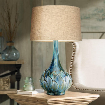 Possini Euro Design Kenya Modern Tropical Table Lamp with USB Dimmer 29 1/2" Tall Blue Green Glaze C