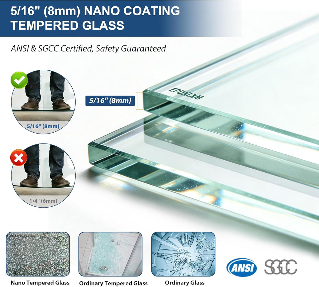 Frameless Shower Door, 5/16" (8mm) Glass Sliding Shower Door with Soft-Close & Anti-Leak