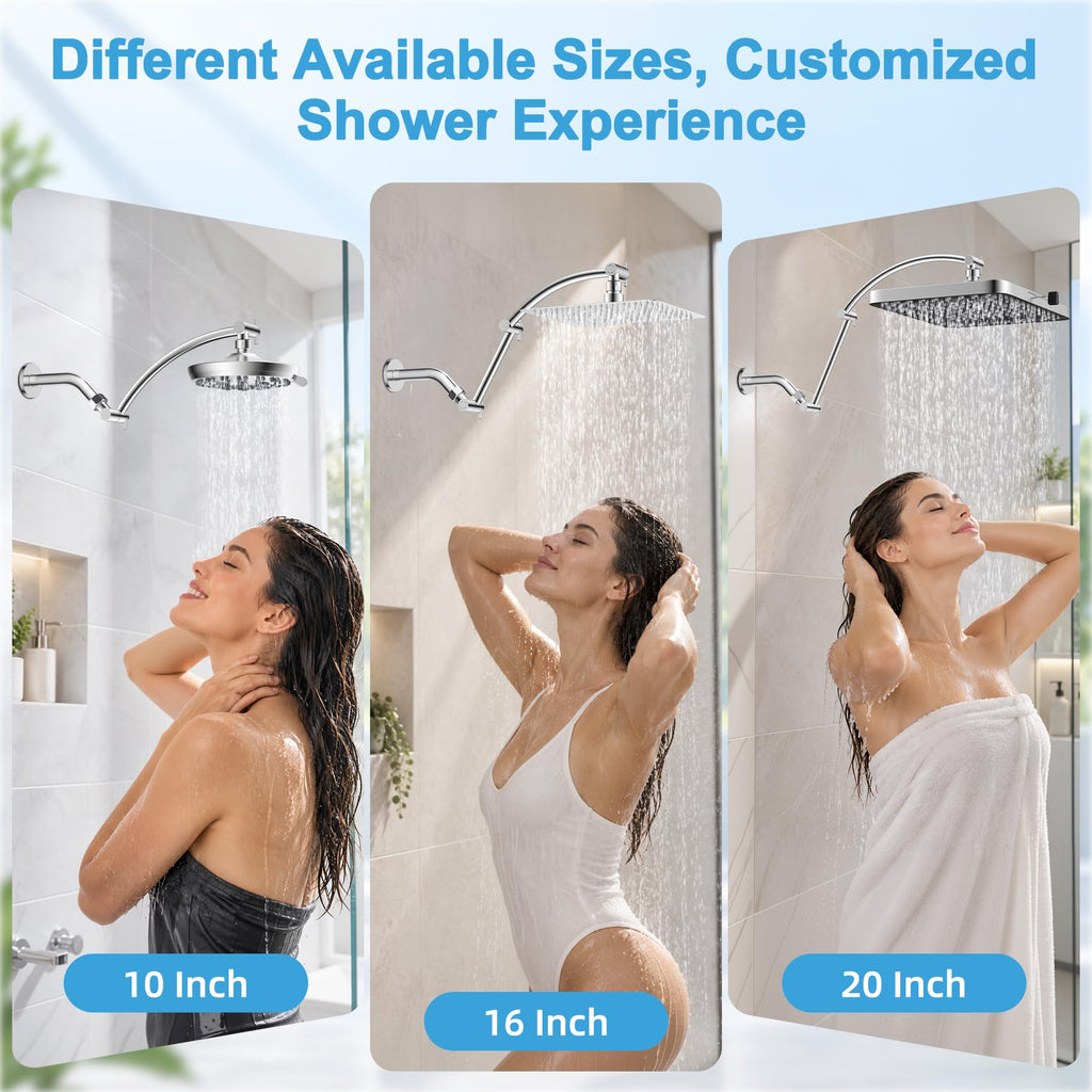 All Metal 16'' Shower Head Extension Arm, Chrome
