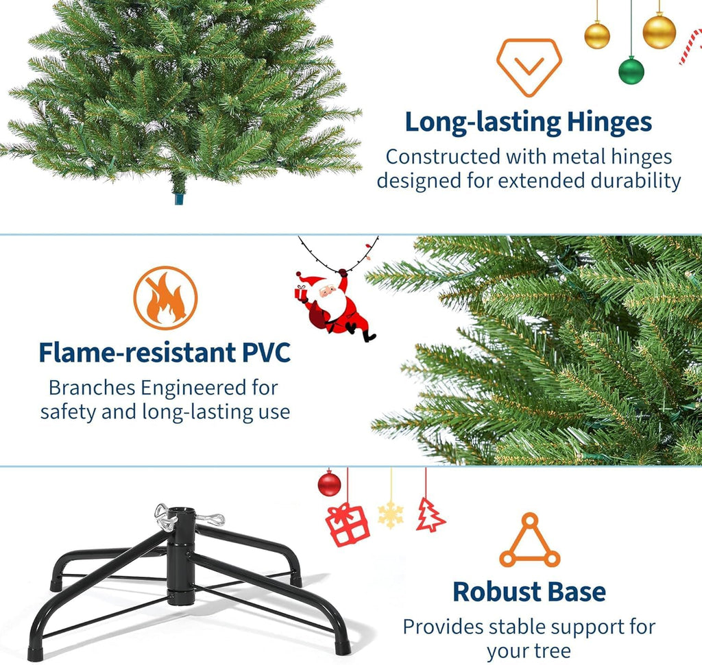 6 ft Artificial Christmas Tree Prelit, PVC Xmas Tree