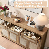 63" Rattan Sideboard Buffet Cabinet, Boho Storage Cabinet with Adjustable Shelves