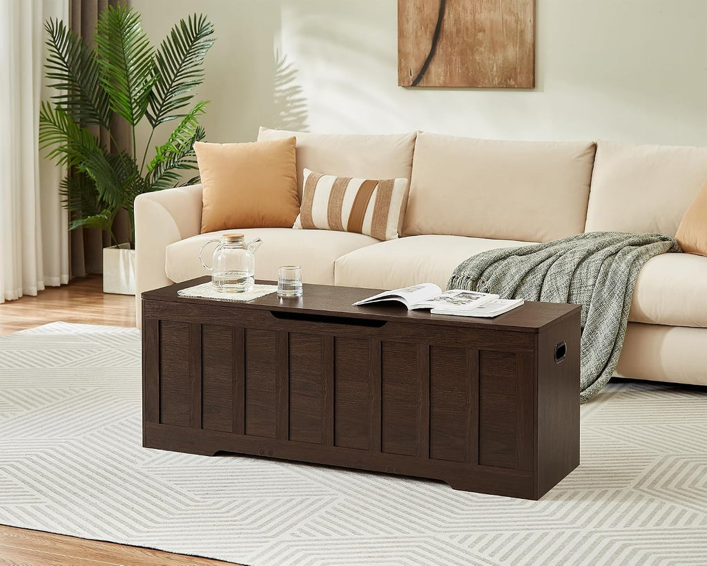 51.2" Storage Chest Extra Large,Wooden Storage Bench,Espresso | Chest with 2 Safety Hinges, 51.2*15.7*19.1inches