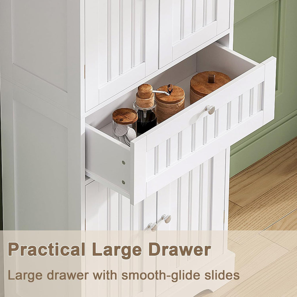 51" H Bathroom Floor Cabinet with Drawers and Adjustable Shelves | Bathroom Storage Cabinet, Freestanding Kitchen