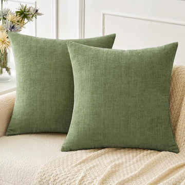 Pack of 2 Couch Throw Pillow Covers 18x18 Inch Spring Soft Sage Green Chenille Pillow Covers