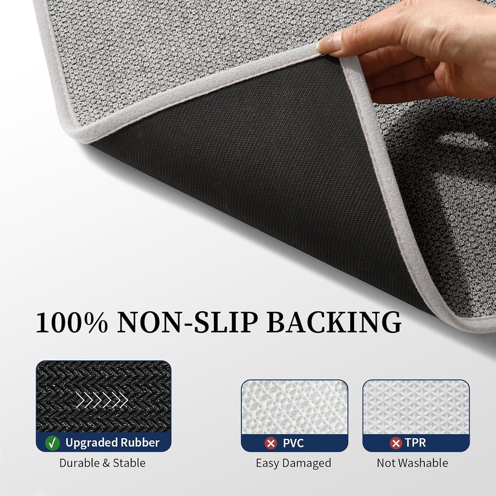 Gray Bathroom Rugs Sets 2 Piece, Quick Dry Thin Bath Mat, Non Slip Absorbent Machine Washable, Bath Runner Rug for